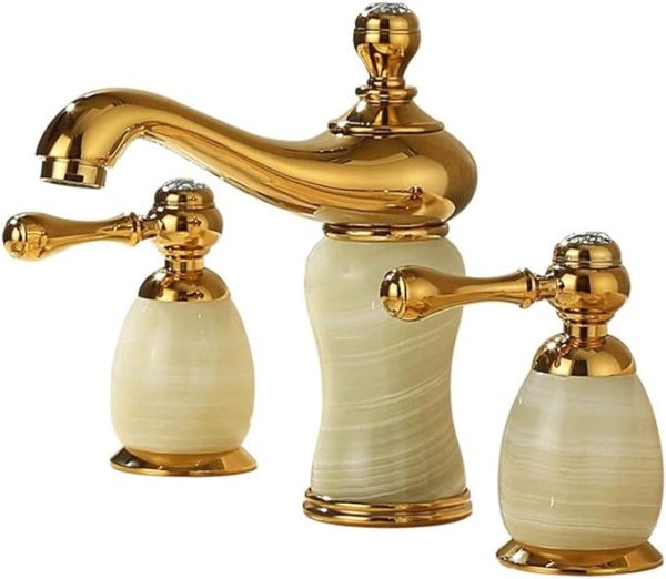 Deck Mounted Widespread Brass Bathroom Faucet Crystal Handle Mixer Tap