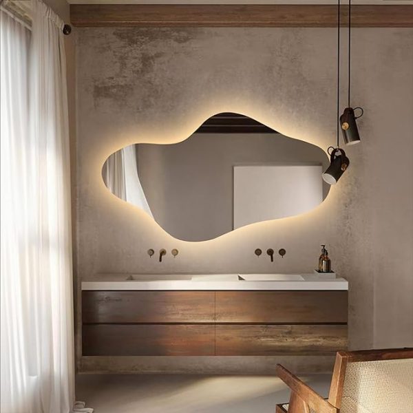 KT WALL ART Asymmetrical LED Lighted Mirror for Bathroom